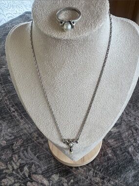 Retired James Avery Victorian Silver Pearl Accent Necklace and Ring Set